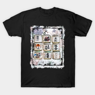 Japanese Sake Rice Barrels Decor Collage Art 72 T-Shirt